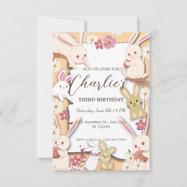 Convite Convidado Bunny Birthday para Criança (Frente)