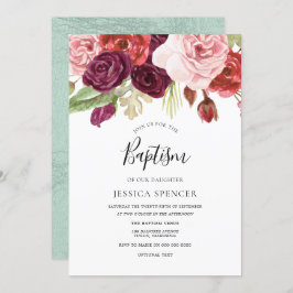 Convite Convidado Burgundy Blush & Mint Floral Baptism