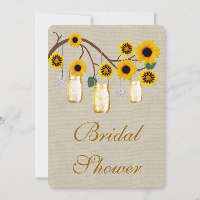 Convite Convidado Burlap Yellow Mason Jar BridalShower (Frente)