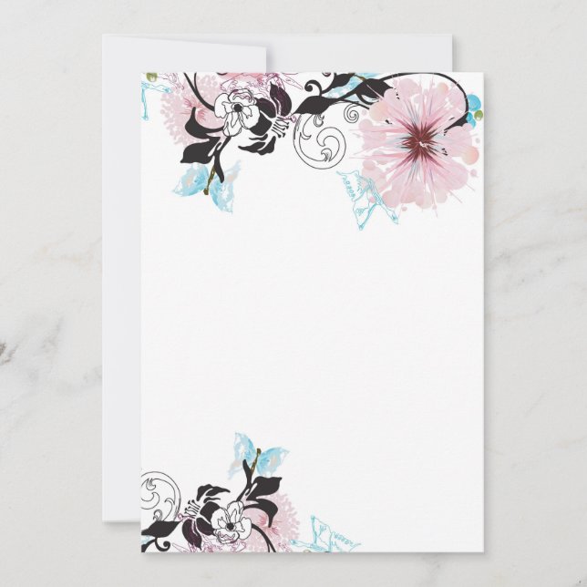 Convite Convidado cor-de-rosa e borboleta azul (Frente)