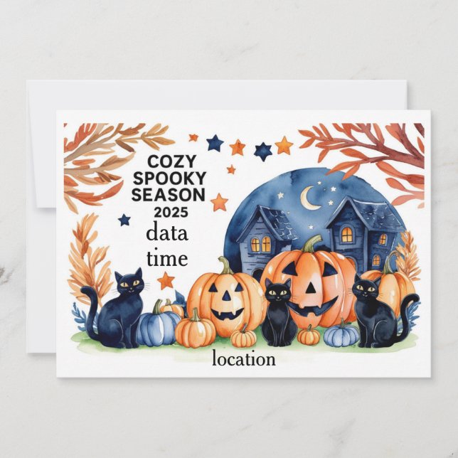 Convite Convidado Cozy Spooky 2025 Watercolor (Frente)