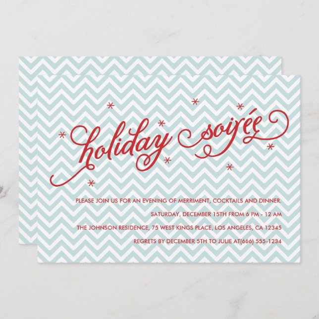 Convite Convidado da Festa de Natal Chevron Holiday Soirée (Frente/Verso)