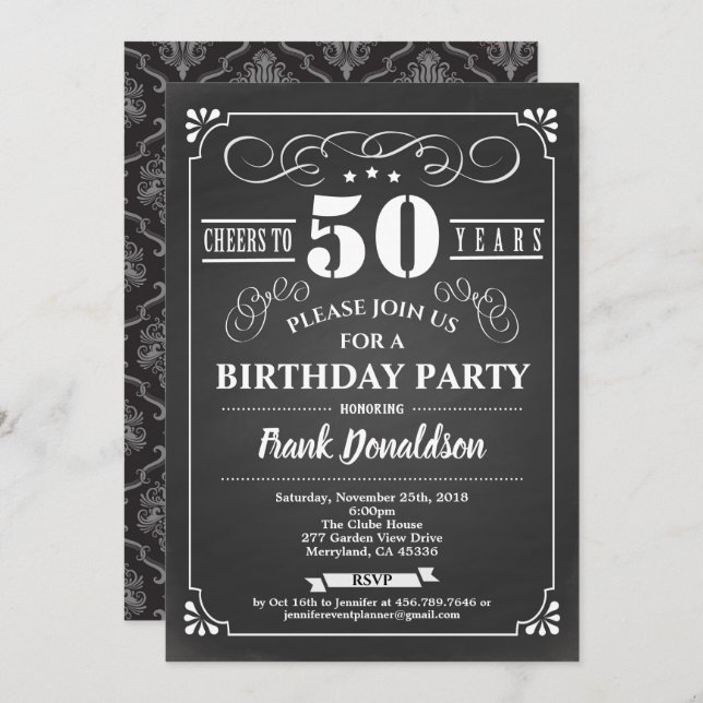 Convite Convidado de 50 anos. 50 anos (Frente/Verso)
