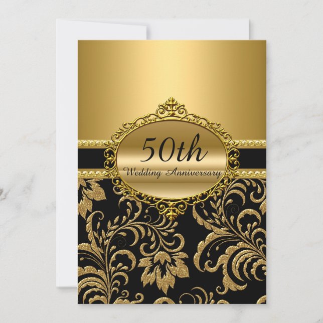 Convite Convidado de 50 anos de casamento Dourado Floral (Frente)