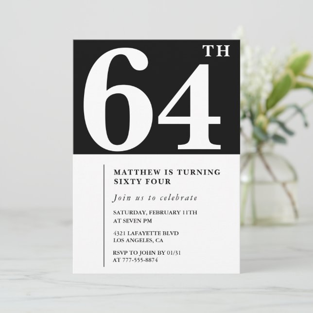 Convite Convidado de 64 anos para Elegante Chic Simple (Em pé/Frente)