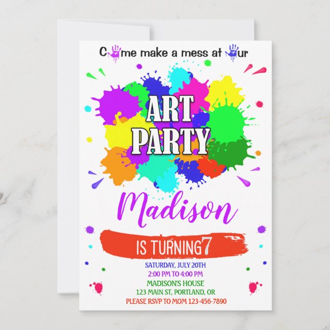 Convite Convidado de aniversário Artsy pintura plottery (Frente)