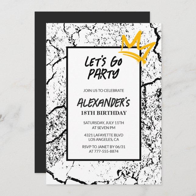 Convite Convidado de aniversário Black 18 Men Hip Hop (Frente/Verso)