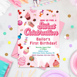 Convite Convidado de Aniversário Candy Para A Primeira Fes