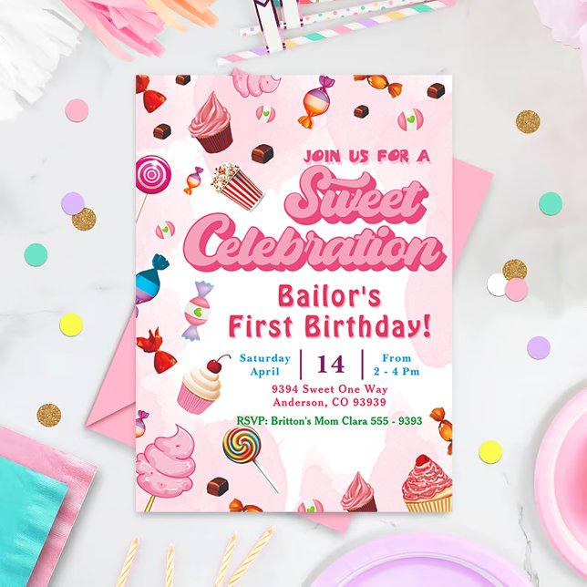 Convite Convidado de Aniversário Candy Para A Primeira Fes (Criador carregado)
