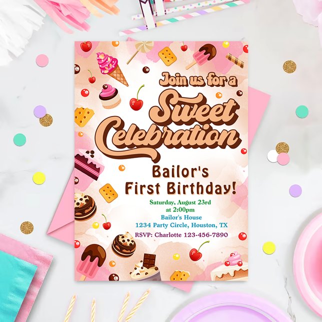 Convite Convidado de Aniversário Candy Para A Primeira Fes (Criador carregado)