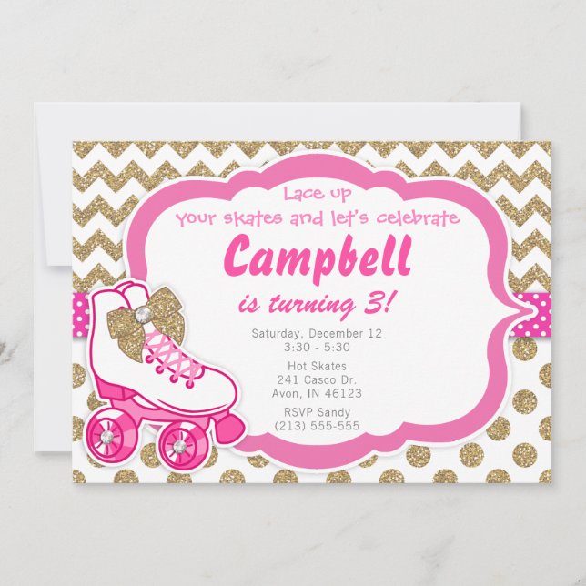 Convite Convidado de Aniversário com Brilho de Skate Doura (Frente)