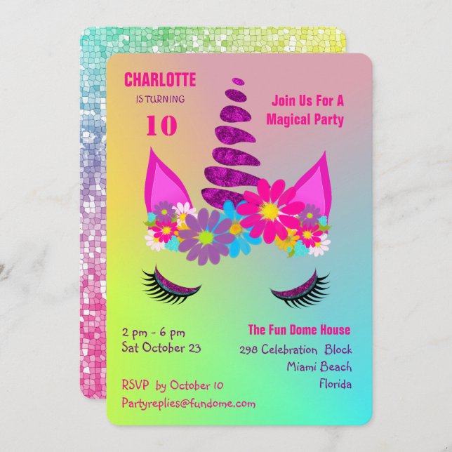 Convite Convidado de Aniversário da Super Bonita Flor do U (Frente/Verso)