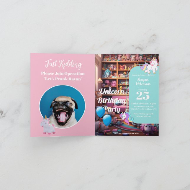 Convite Convidado de aniversário de brincadeira, Unicorn L (Interior)