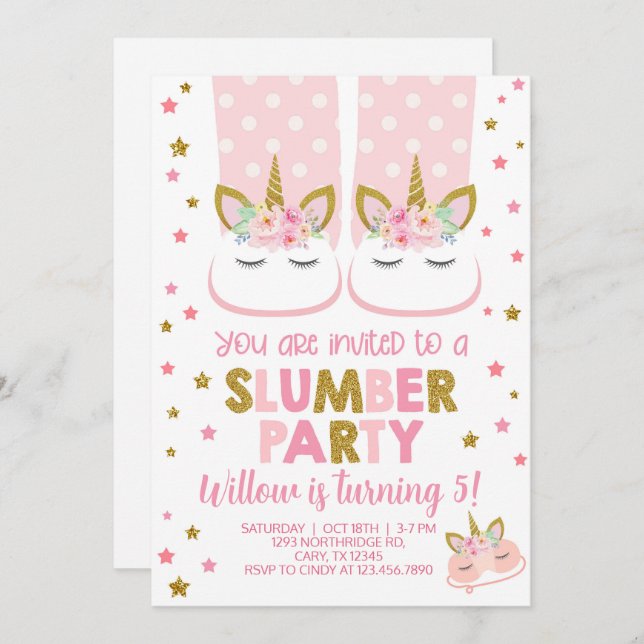 Convite Convidado de aniversário de moça da festa do Slumb (Frente/Verso)