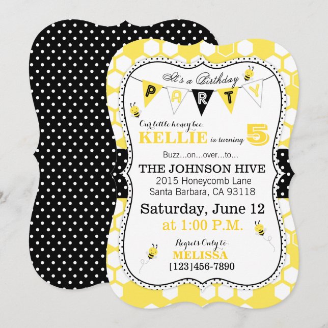 Convite Convidado de Aniversário de Pontos de Honeycomb e  (Frente/Verso)