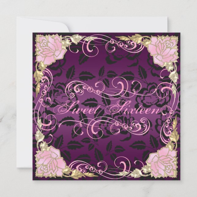 Convite Convidado de Aniversário do 16 Rosa e rosa (Frente)