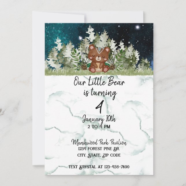 Convite Convidado de aniversário do pequeno urso (Frente)