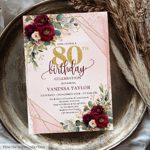 Convite Convidado de Aniversário para 80 de Rosas Dourados