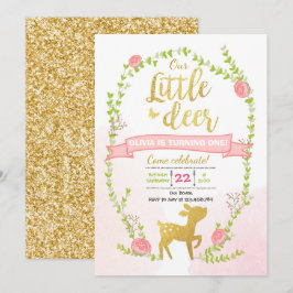 Convite Convidado de aniversário para Menina Rosa Dourada 