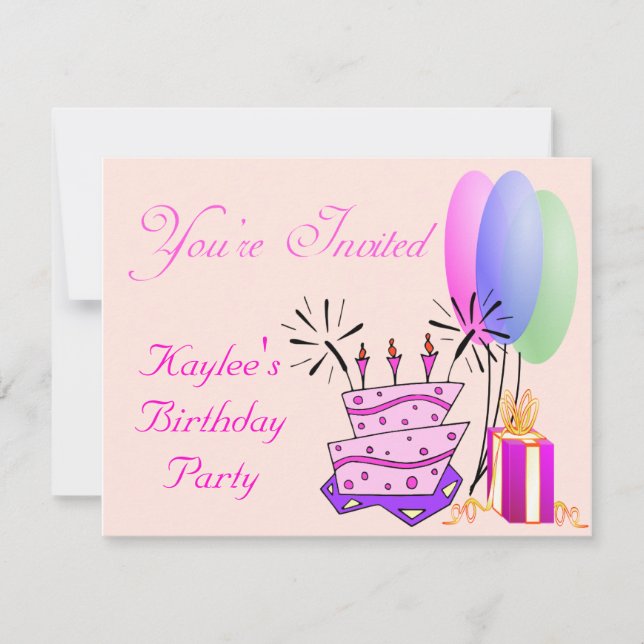 Convite Convidado de Aniversário para Meninas (Frente)