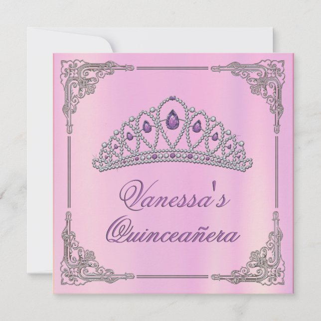Convite Convidado de aniversário rosa com Diamond Tiara (Frente)