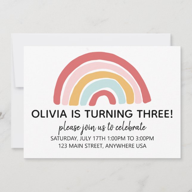Convite Convidado de Arco-Íris de Aniversário (Frente)