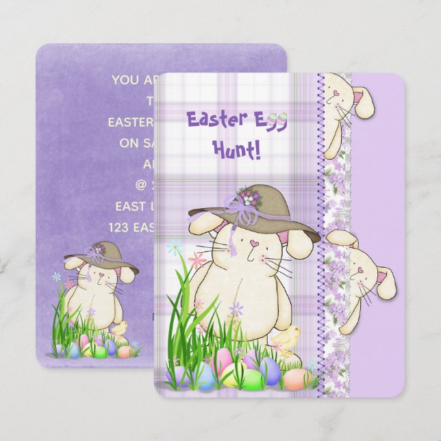 Convite Convidado de Caça de Ovos de Páscoa (Frente/Verso)