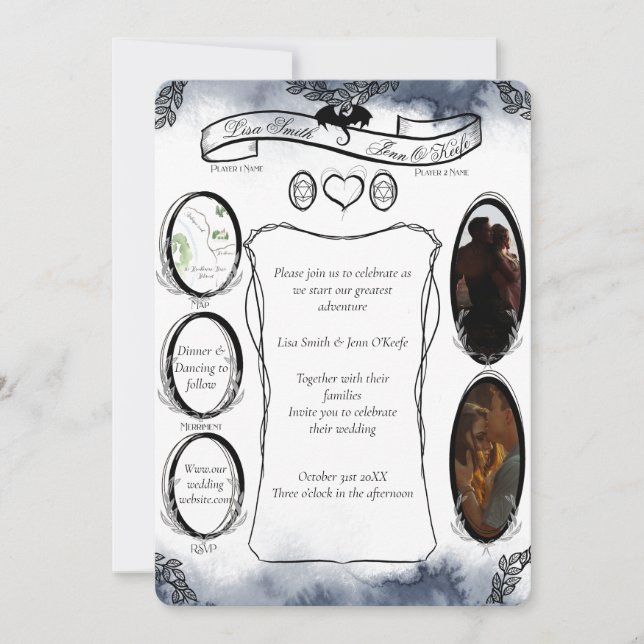 Convite Convidado de Casamento de Dice Fantasia do Tableto (Frente)