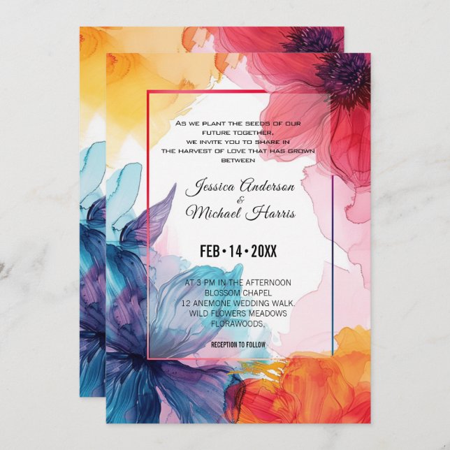 Convite Convidado de Casamento de Sonho Anêmona Incrível (Frente/Verso)