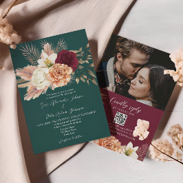 Convite Convidado de Código QR para Casamento Floral de Em