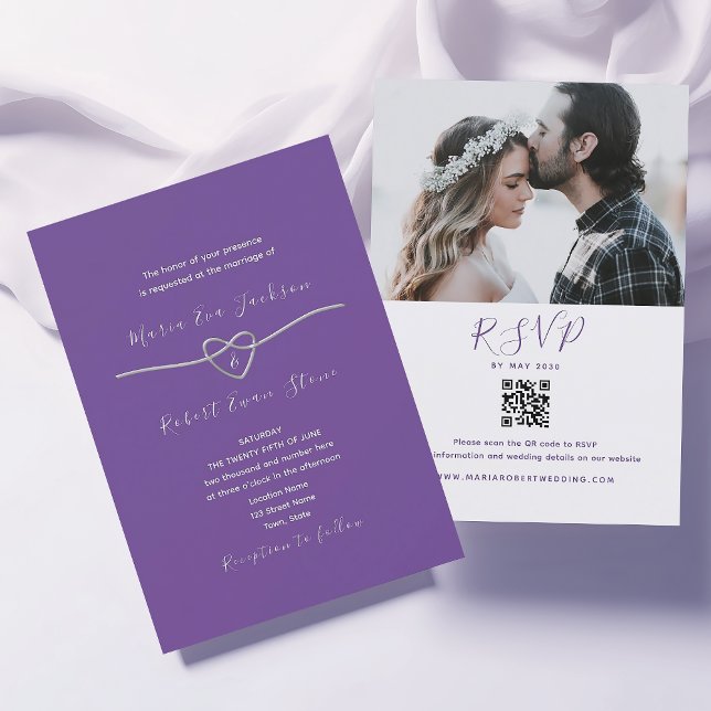 Convite Convidado de Código QR para Casamento Roxo Moderno (Criador carregado)
