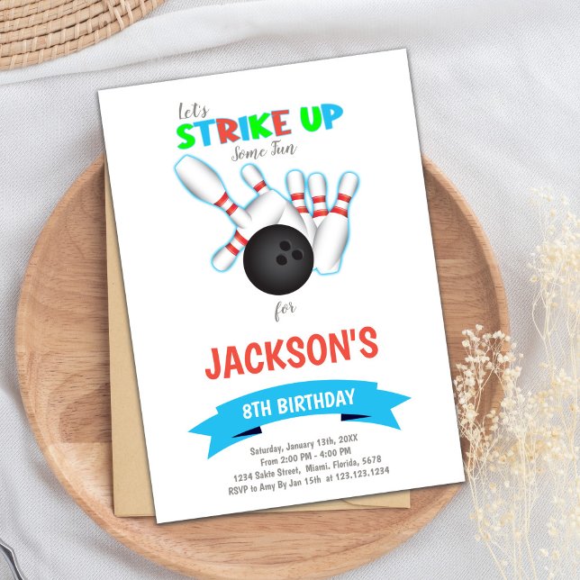 Convite Convidado de Crianças Editáveis para Meninos ou Me (Bowling Invitations)