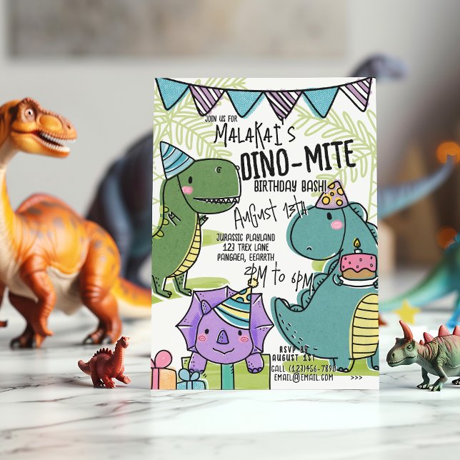 Convite Convidado de Dinossauro para Festa de aniversário  (Front)