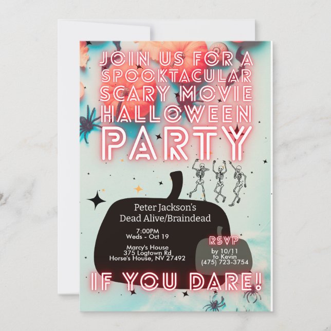 Convite Convidado de Filme Assustador de Festa de Hallowee (Frente)