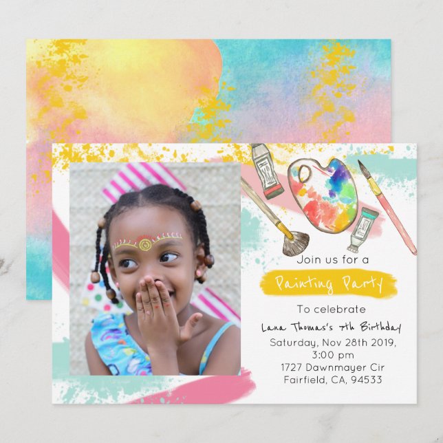 Convite Convidado de fotos de aniversário de pintura de cr (Frente/Verso)