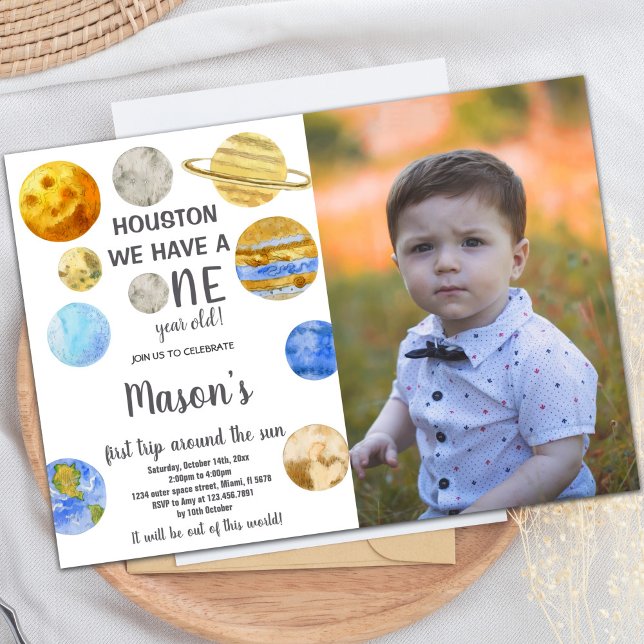 Convite Convidado de Grupo de Espaço Exterior para Criança (Houston Galaxy Birthday Invitations with photo)