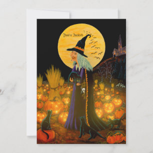 Convite Convidado de Halloween, bruxa num Jack-O-Lanterna 