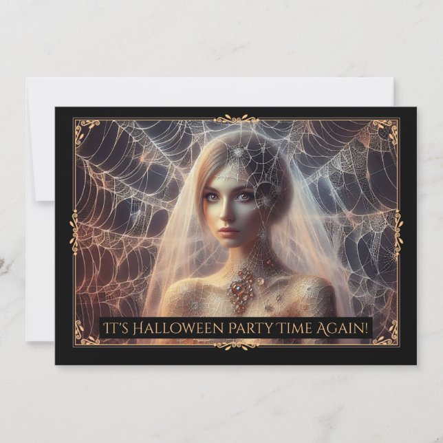 Convite Convidado de Halloween para Rapariga da Aranha Ele (Frente)