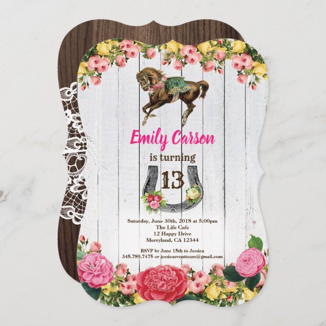 Convite Convidado de Horseback para comparecer no aniversá (Frente/Verso)