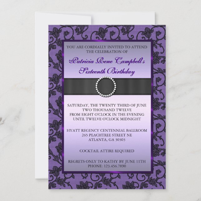 Convite Convidado de Laço Floral Elegante [Roxo] (Frente)