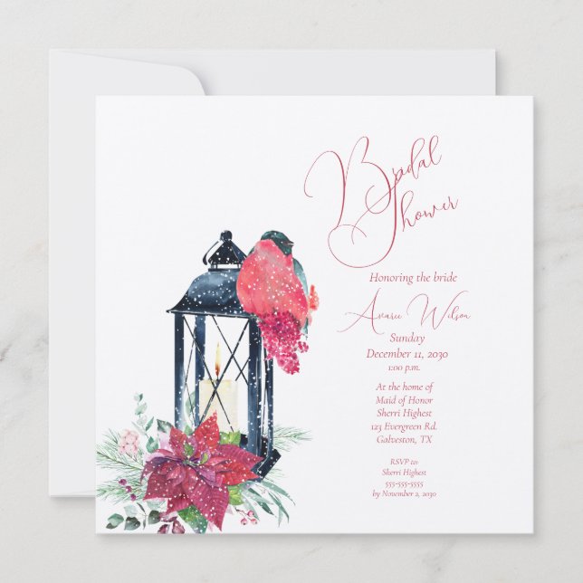 Convite Convidado de Lanterna Poinsettia Evergreens (Frente)