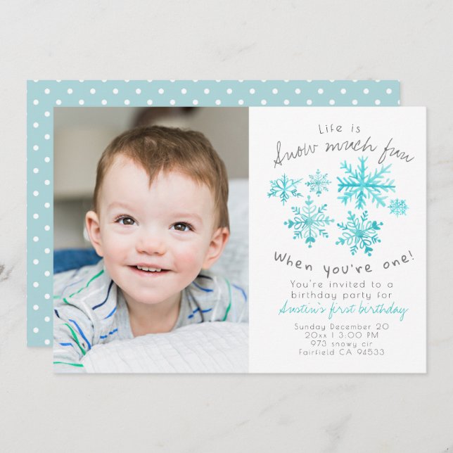 Convite Convidado de primeira foto de aniversário com floc (Frente/Verso)