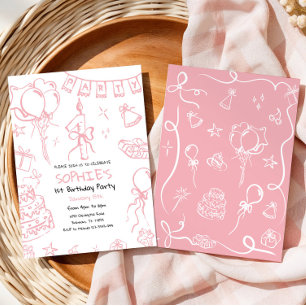 Convite Convidado de primeiro aniversario Desenhado à Mão,