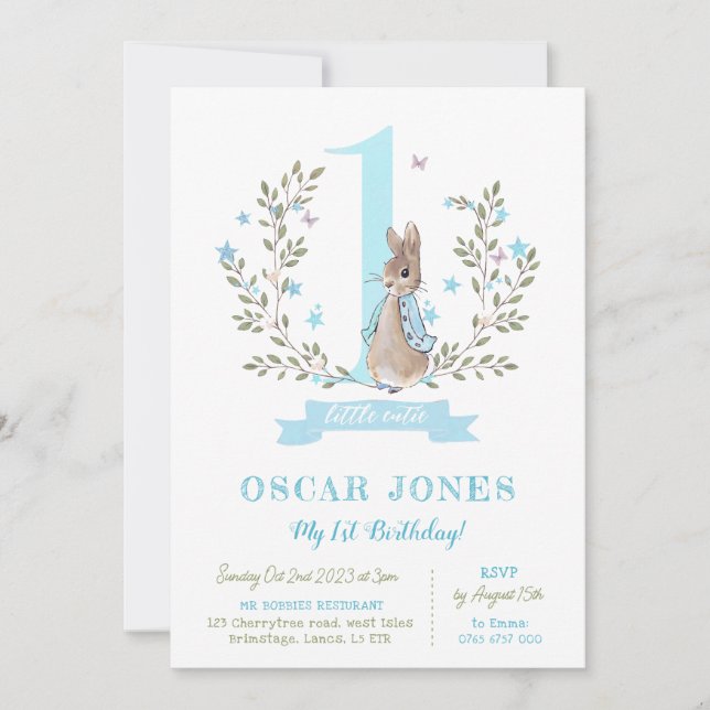 Convite Convidado de primeiro aniversário para rapazes, ra (Frente)