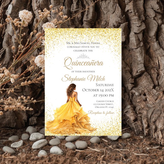 Convite Convidado de Quinceanera Amarelo (Criador carregado)
