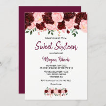 Convidado de Script Blush Burgundy Rosa Sweet 16
