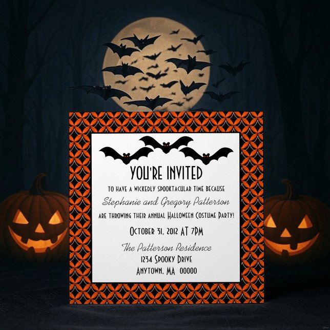 Convite Convidado do Festa de Halloween do Glam Bats Uptow (Uptown Glam Bats Halloween Party Invite)