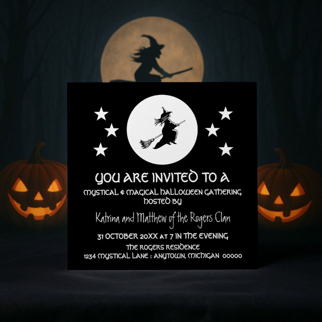 Convite Convidado do Festa de Halloween, Preto e Branco (Black Bewitching Halloween Party Invitation)
