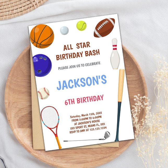Convite Convidado do Partido Atlético All-Star Boys Editáv (Blue Sports Birthday Invitations)