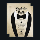 Convite Convidado do partido Dourado Tuxedo Tie Bachelor<br><div class="desc">Design cortesia de https://www.etsy.com/shop/teabreakart</div>